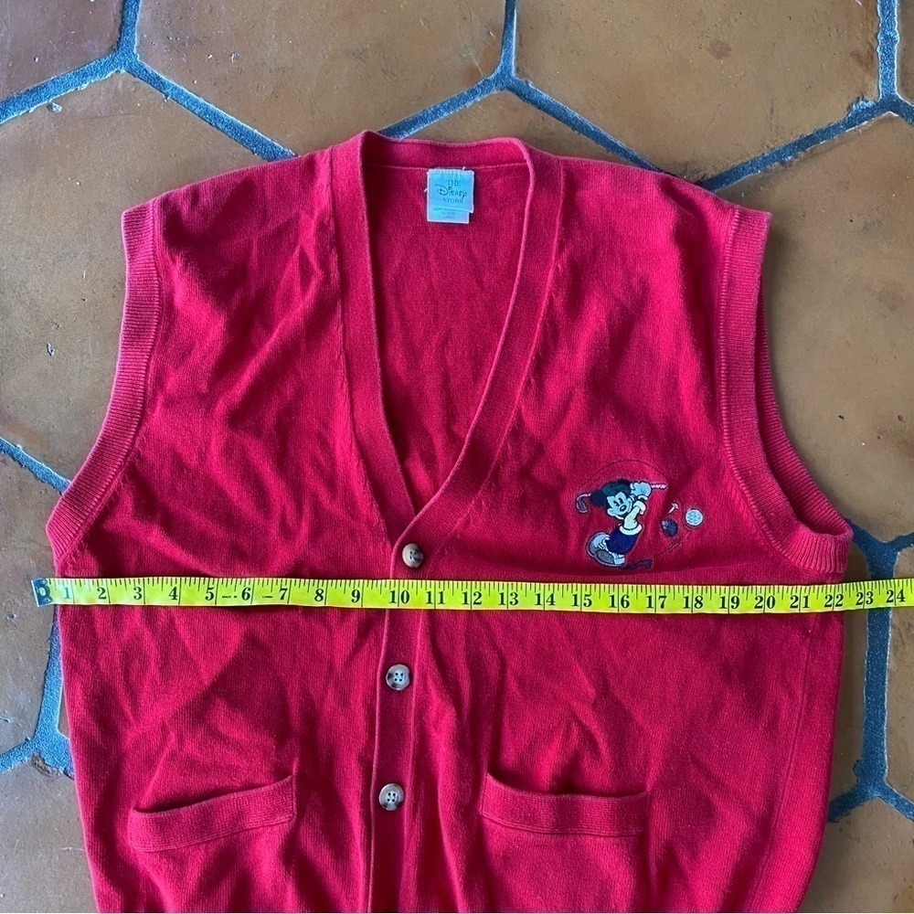 Vtg THE DISNEY STORE Mens Vest Sweater Red Embroidered Mickey Mouse Golf LARGE L - Picture 6 of 7